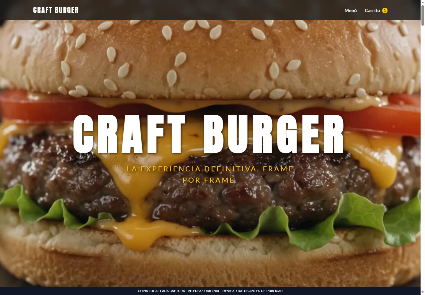 Portada original de Craft Burger en su copia local de prueba.