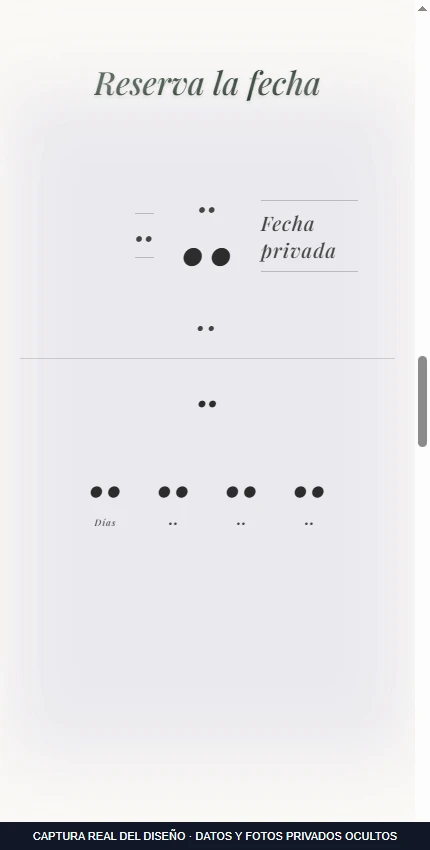 Reserva de fecha del diseño original. Nombres y fecha privados ocultos.