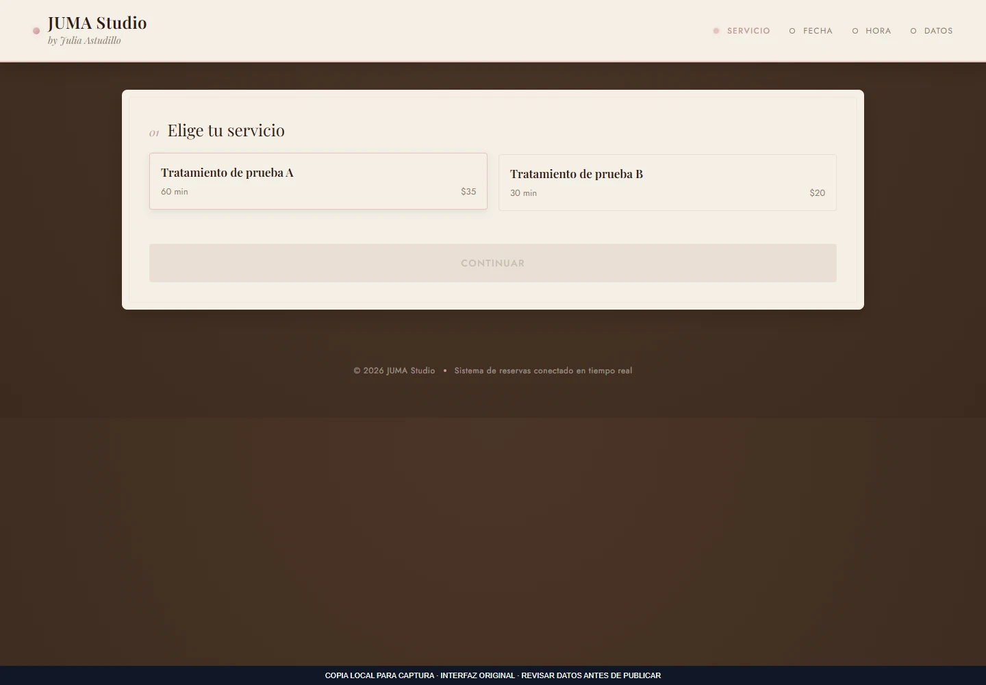 Selección original de servicios con precios y tratamientos ficticios. Copia local sin conexión a Supabase.