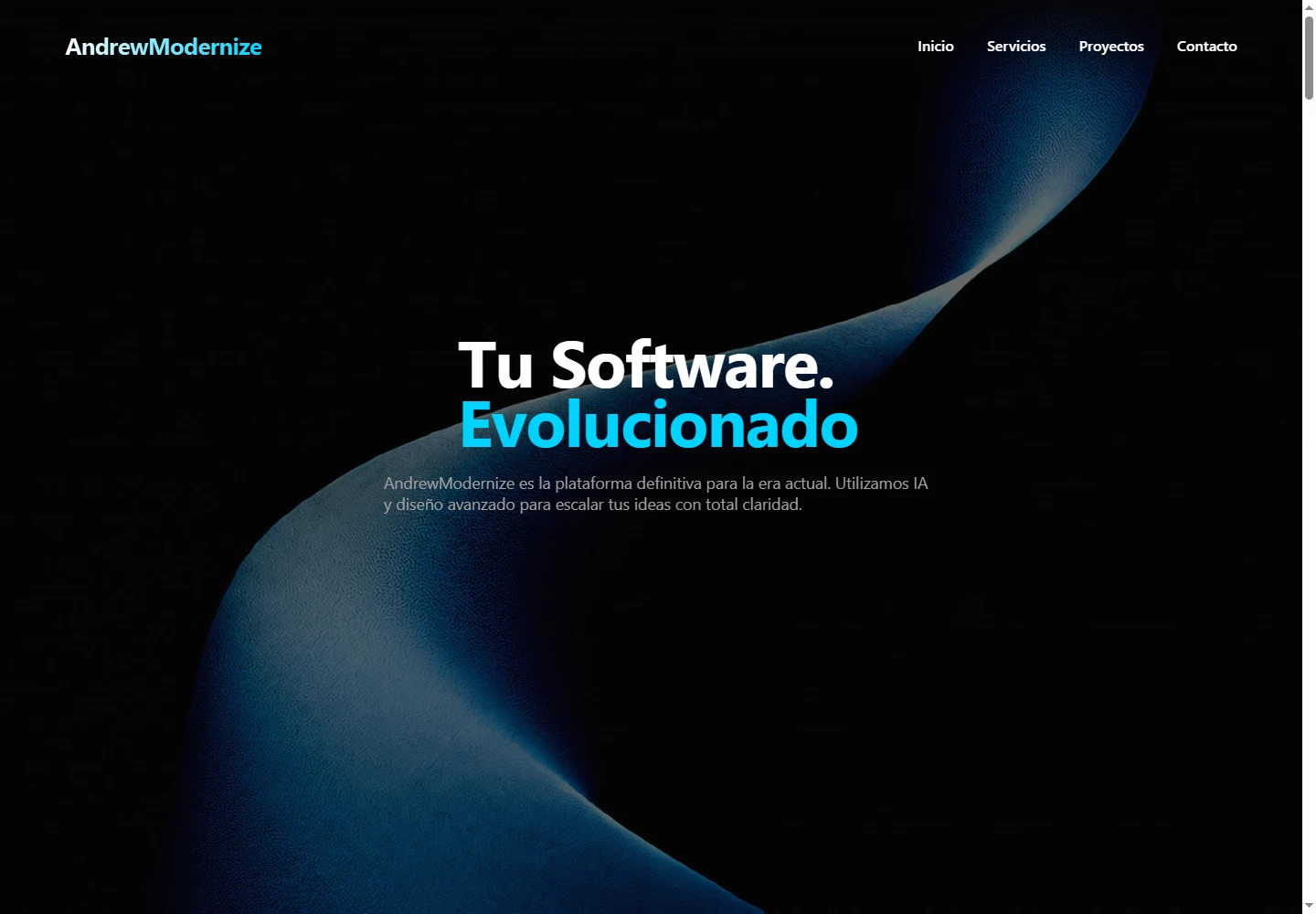 Portada original con escena Three.js, compilada desde el proyecto en una copia local.